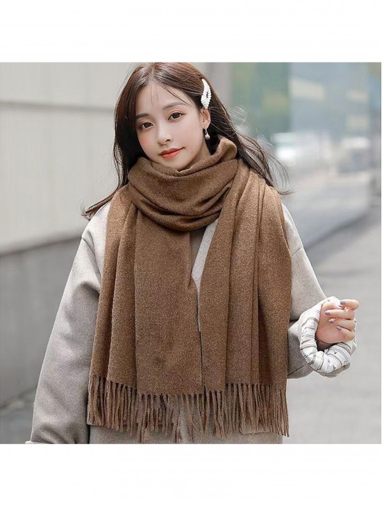 Premium Cashmere Feeling Solid Color Scarf W/ Tassels